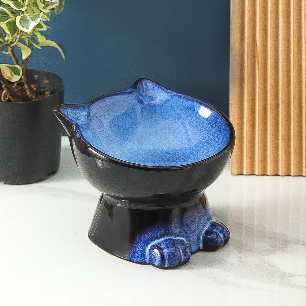 Nihow elegant blue-black design blends with décor while supporting consistent feeding.