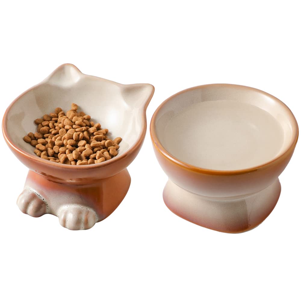 Nihow elevated cat bowl tilt-angle view demonstrates comfortable feeding posture.
