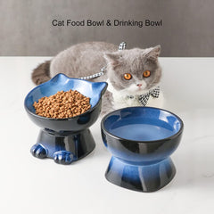 Nihow elevated cat-dog bowls dish-detail ceramic reveals whisker-friendly widening to reduce whisker contact.