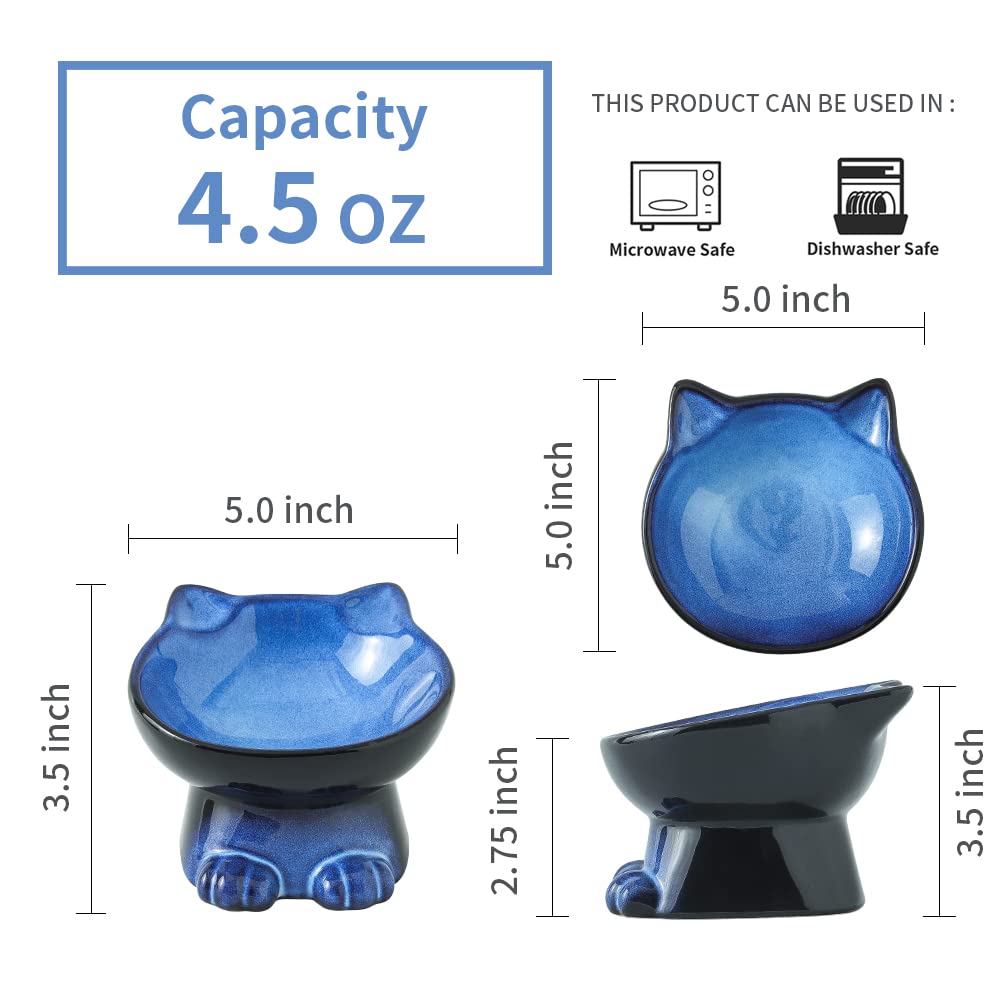 Nihow slanted elevated cat bowl tilt close-up shows whisker-friendly width for comfortable eating.