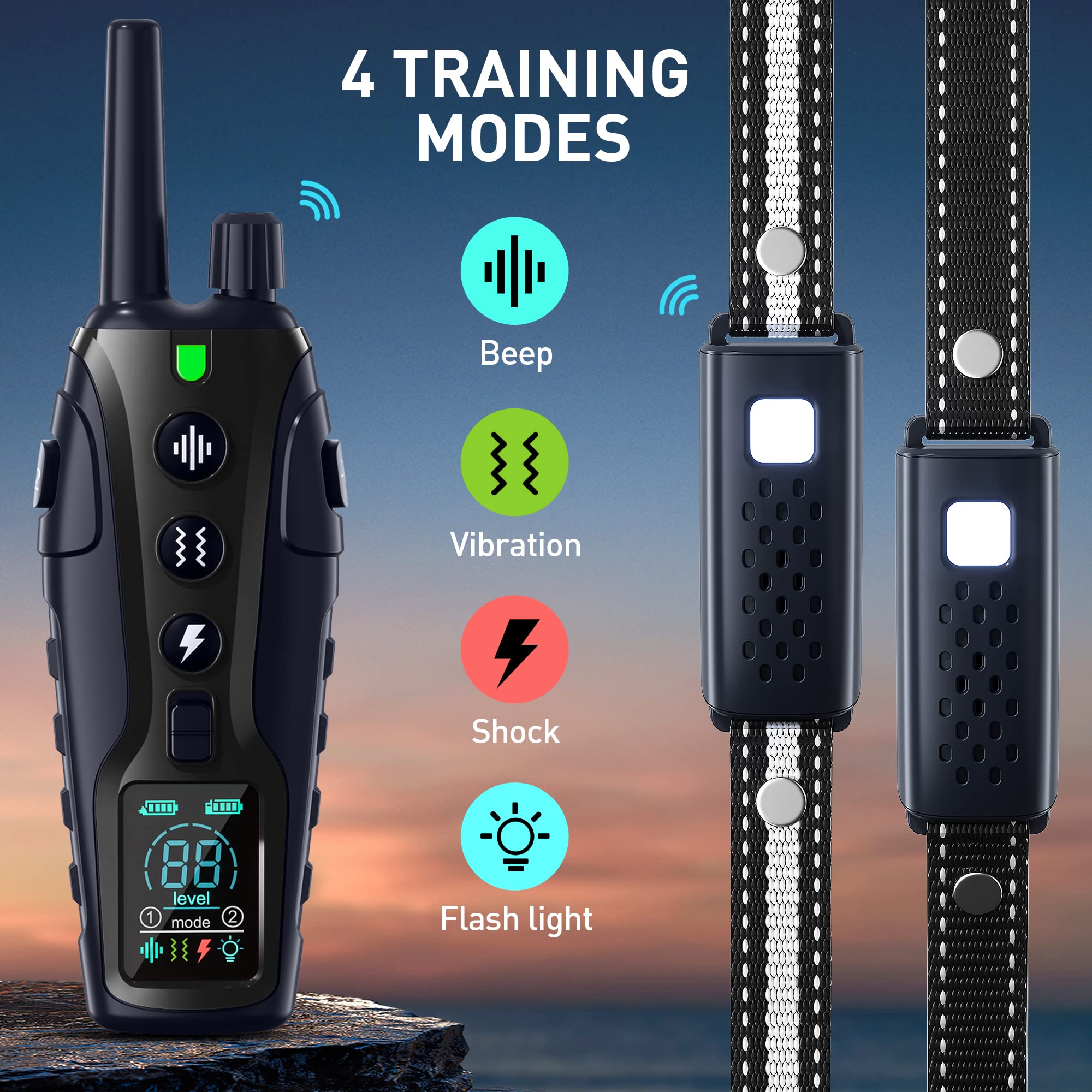 Nikketta dog shock collar with two-dog remote for dual-channel training.