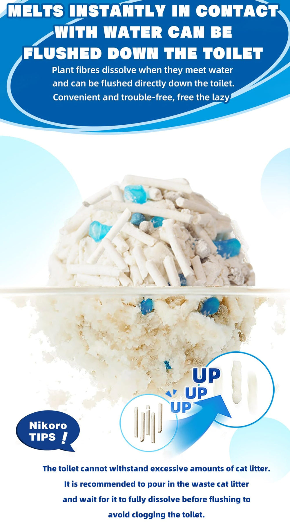 NIKORO Tofu Cat Litter in the litter box with easy scooping and separation