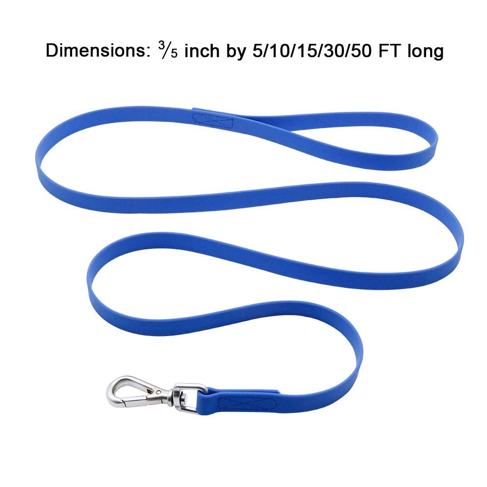 NIMBLE waterproof dog training leash blue weatherproof closeup shows durable clip