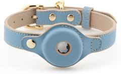 Nina Woof Cupertino blue large collar with tracker holder for safe roaming.