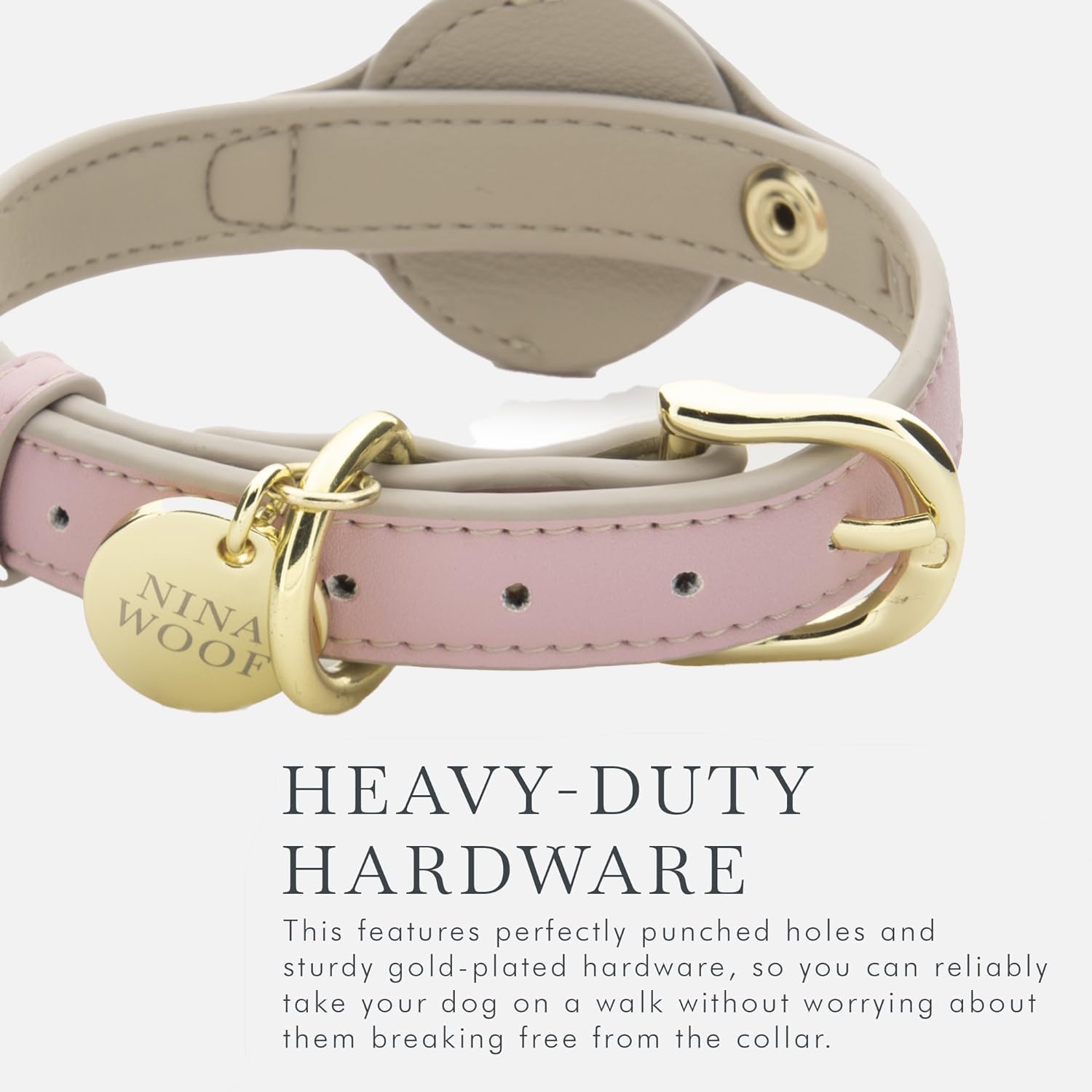 Nina Woof Cupertino vegan-leather texture emphasizes cruelty-free materials.