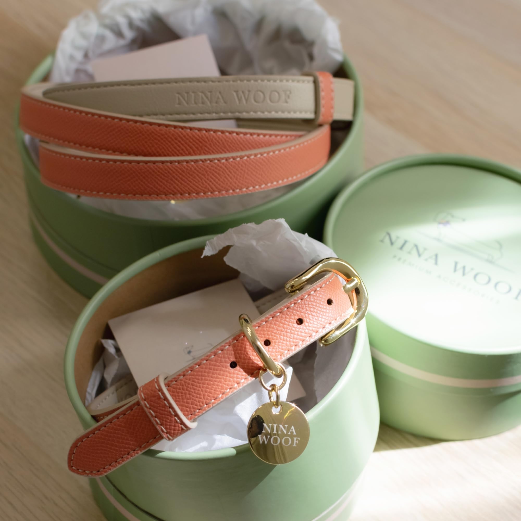 Nina Woof daily-walk fashion collar in peach enhances everyday looks