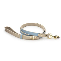 Nina Woof leather dog leash blue 4ft with soft handle for comfortable walks.