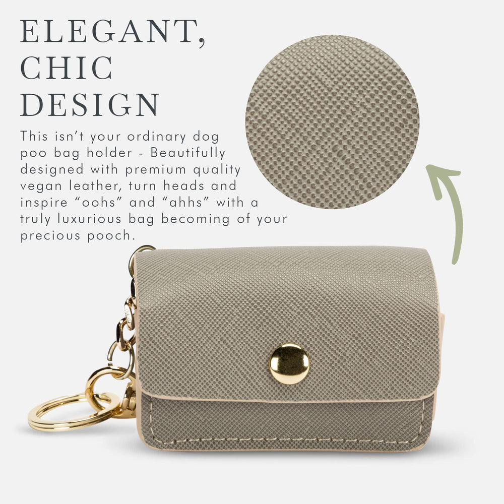 Nina Woof poop bag holder grey close up texture shows vegan leather feel and quality