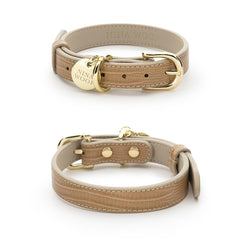Nina Woof Milan vegan leather collar with padded buckle in beige for daily durable comfort.