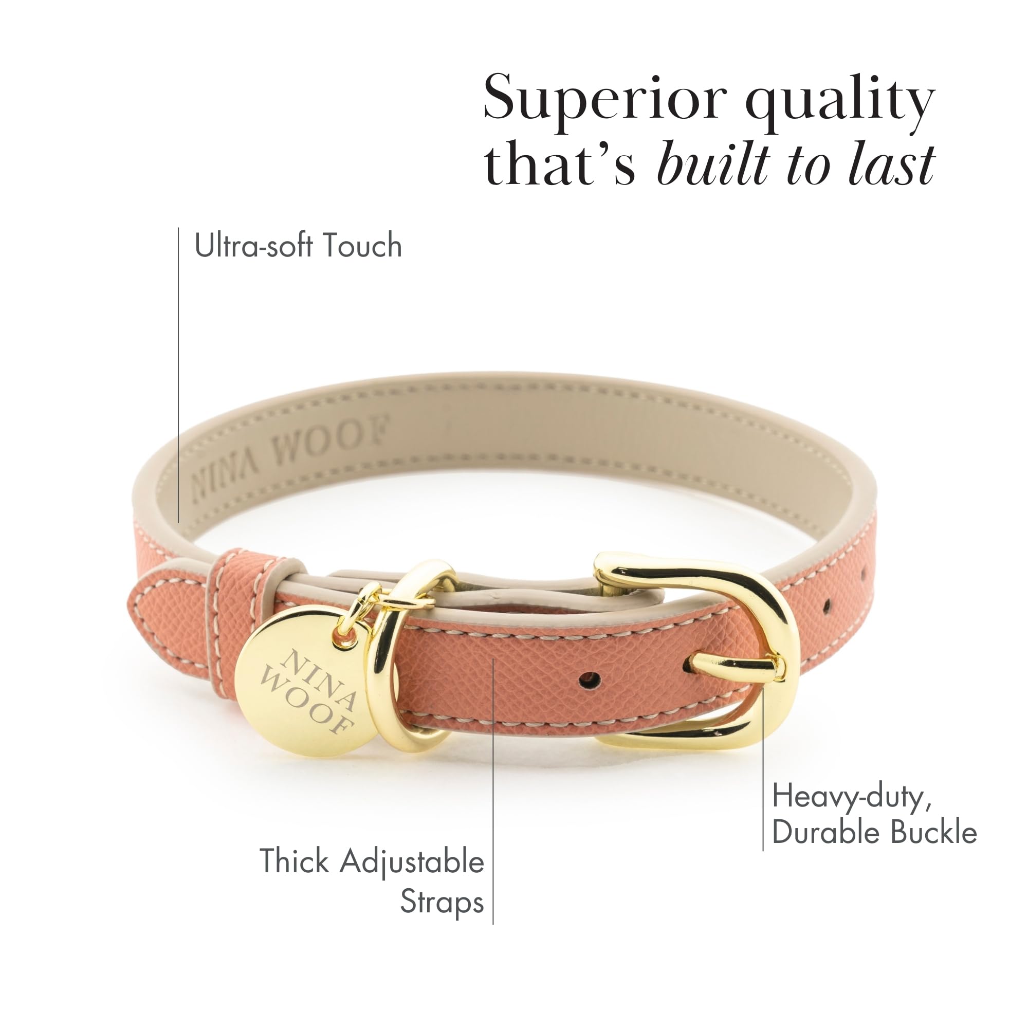 Nina Woof Rio padded collar in peach for all-day comfort