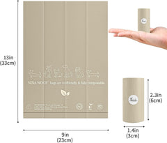 Nina Woof 9.2x13 inch bags fit dogs and cats for tidy cleanup.