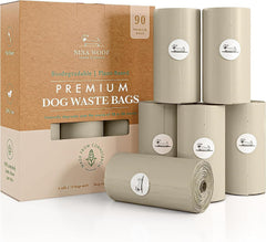 Nina Woof dog poop bags rolls packaging shows compact eco-friendly packaging.
