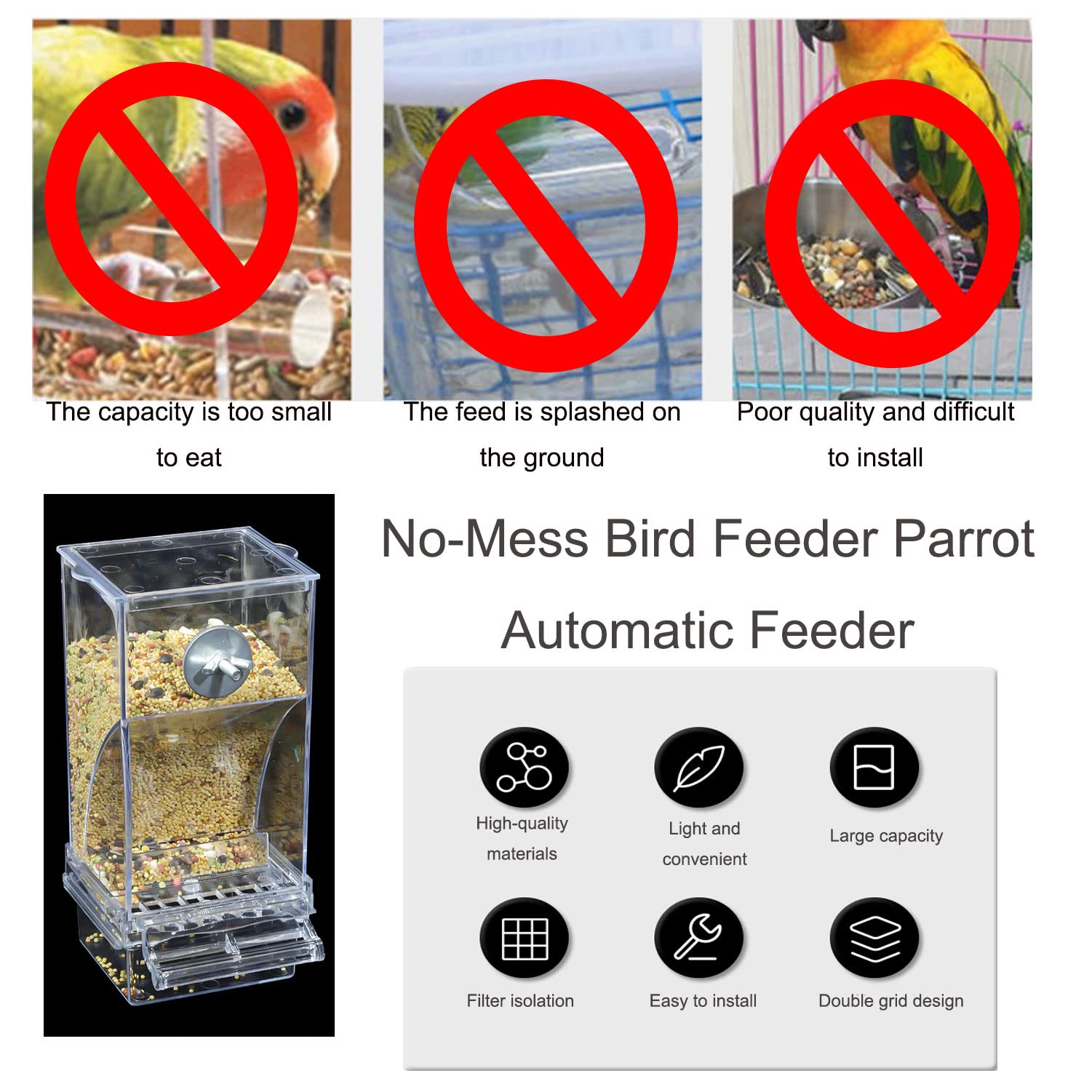 NINGVIHE No Mess Bird Feeder filter holes cut dust for cleaner cage