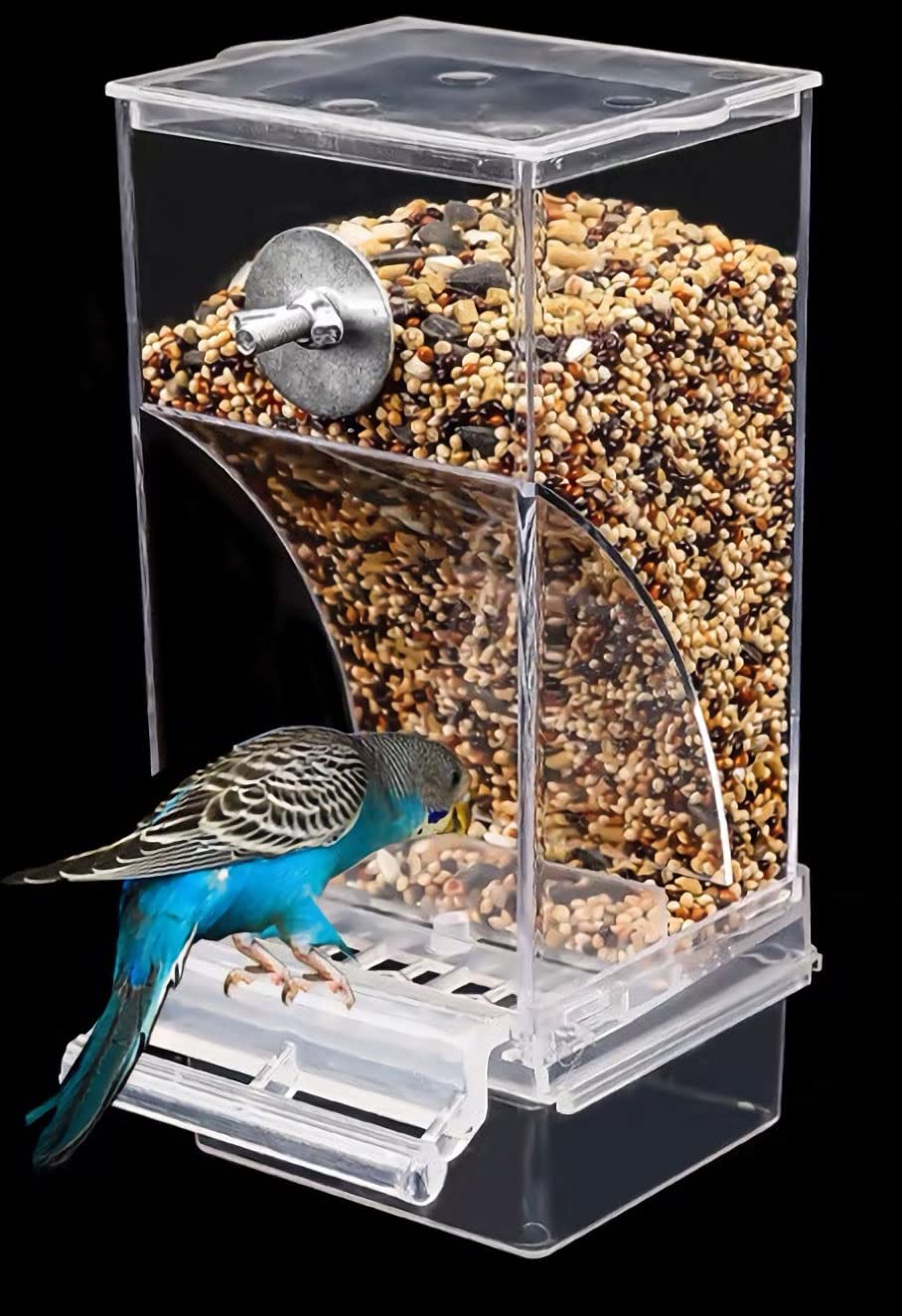 NINGVIHE No Mess Bird Feeder front view shows clean feeding area and clear visibility