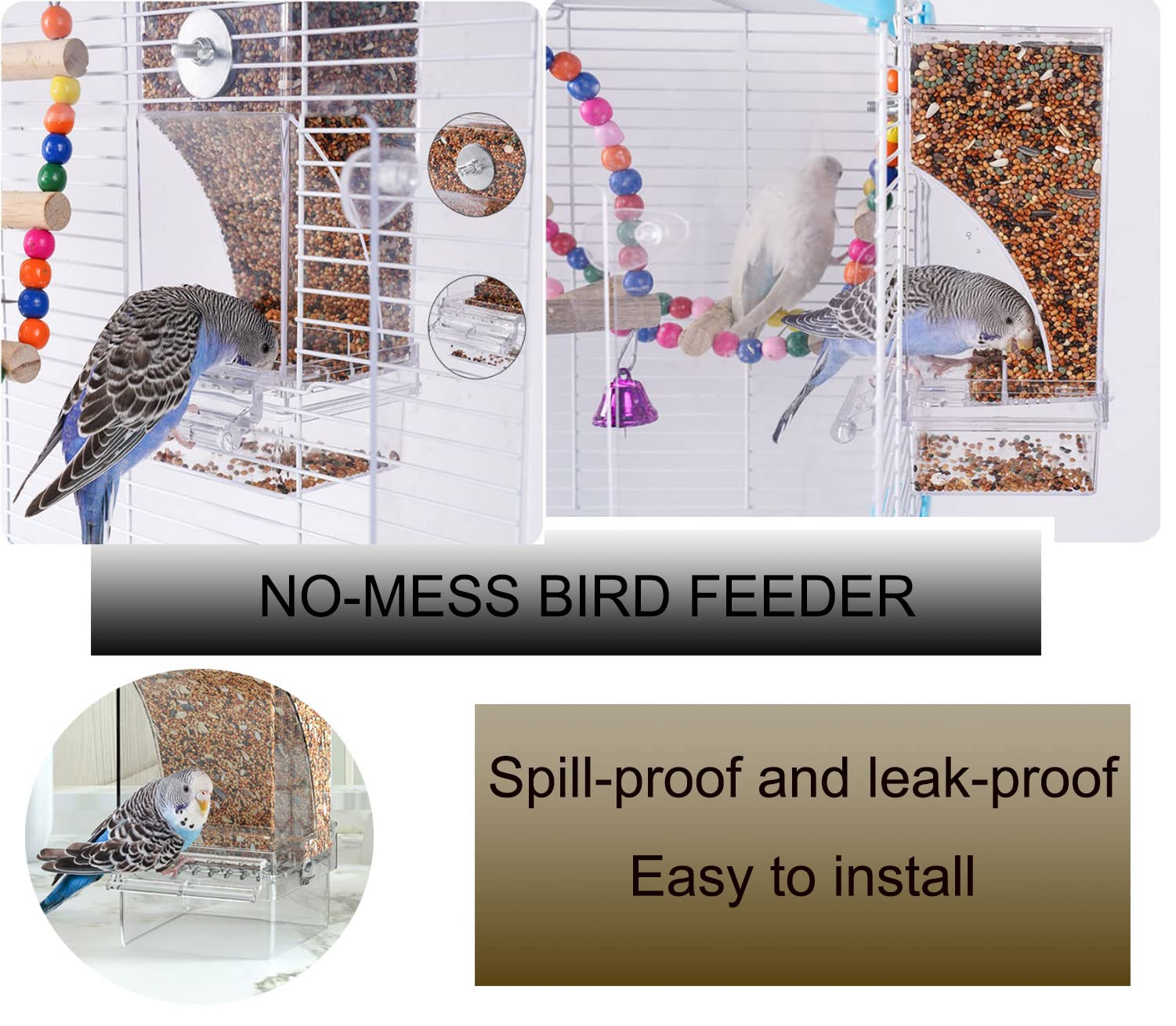 NINGVIHE No Mess Bird Feeder top lid for easy refilling without a mess