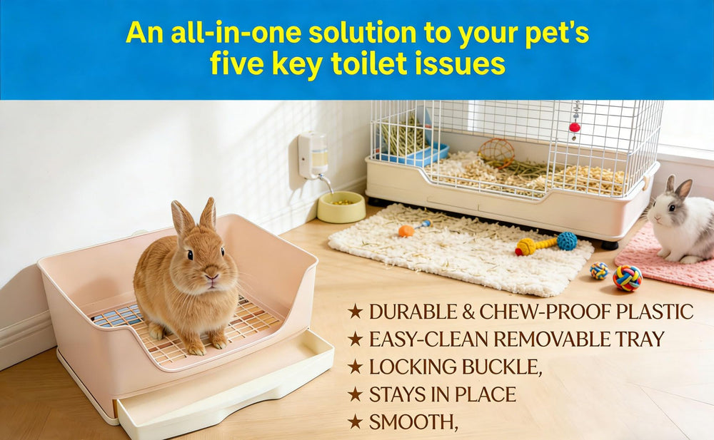 NINGVIHE semi-enclosed rabbit litter box minimizes splashes and keeps bedding dry