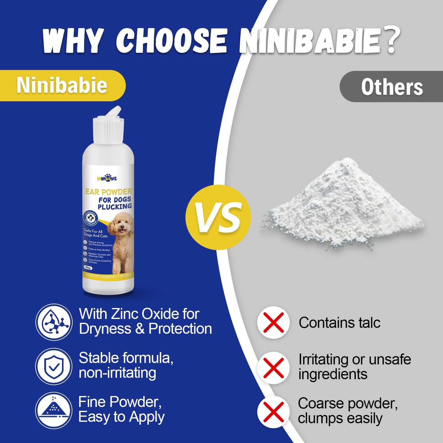 Ninibabie ear powder bottle with controlled-dispense for clean ears