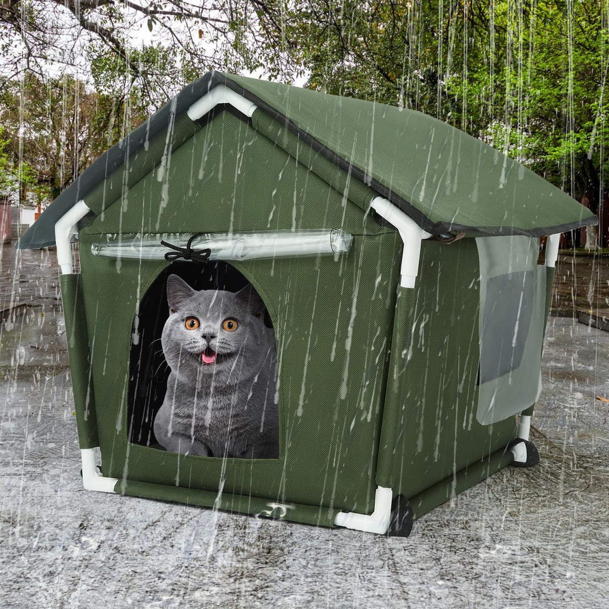 Ninodemu outdoor cat house exterior shields feral cats from wind and rain