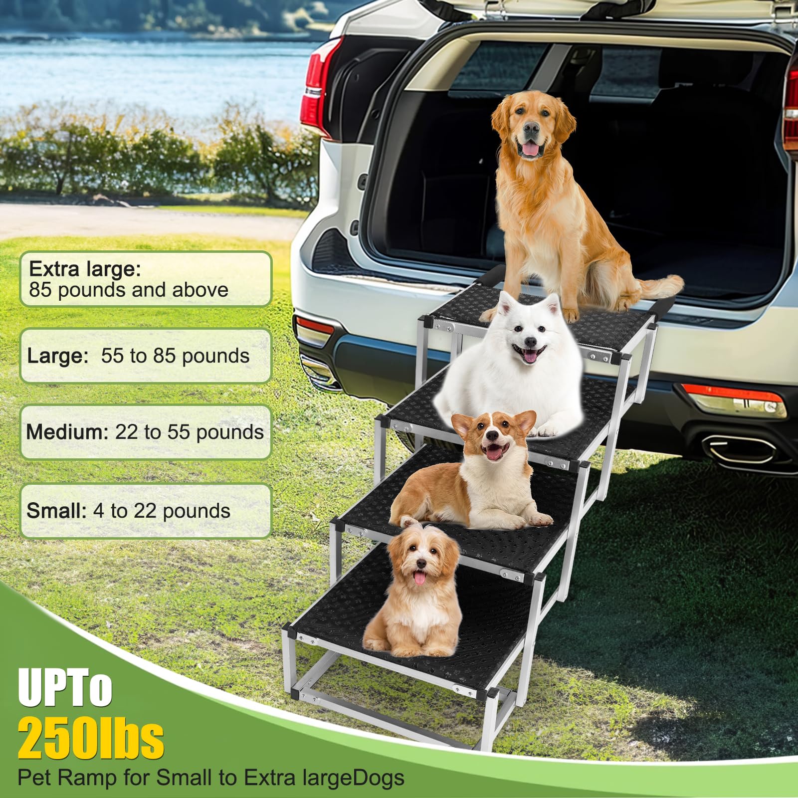 Ninth Shop Foldable Dog Stairs bottom rubber mat provides slip-resistant stability on smooth surfaces.