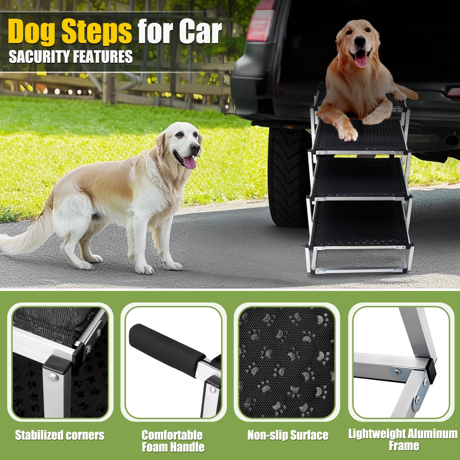 Ninth Shop Foldable Dog Stairs non-slip surface offers secure traction on slippery car floors.