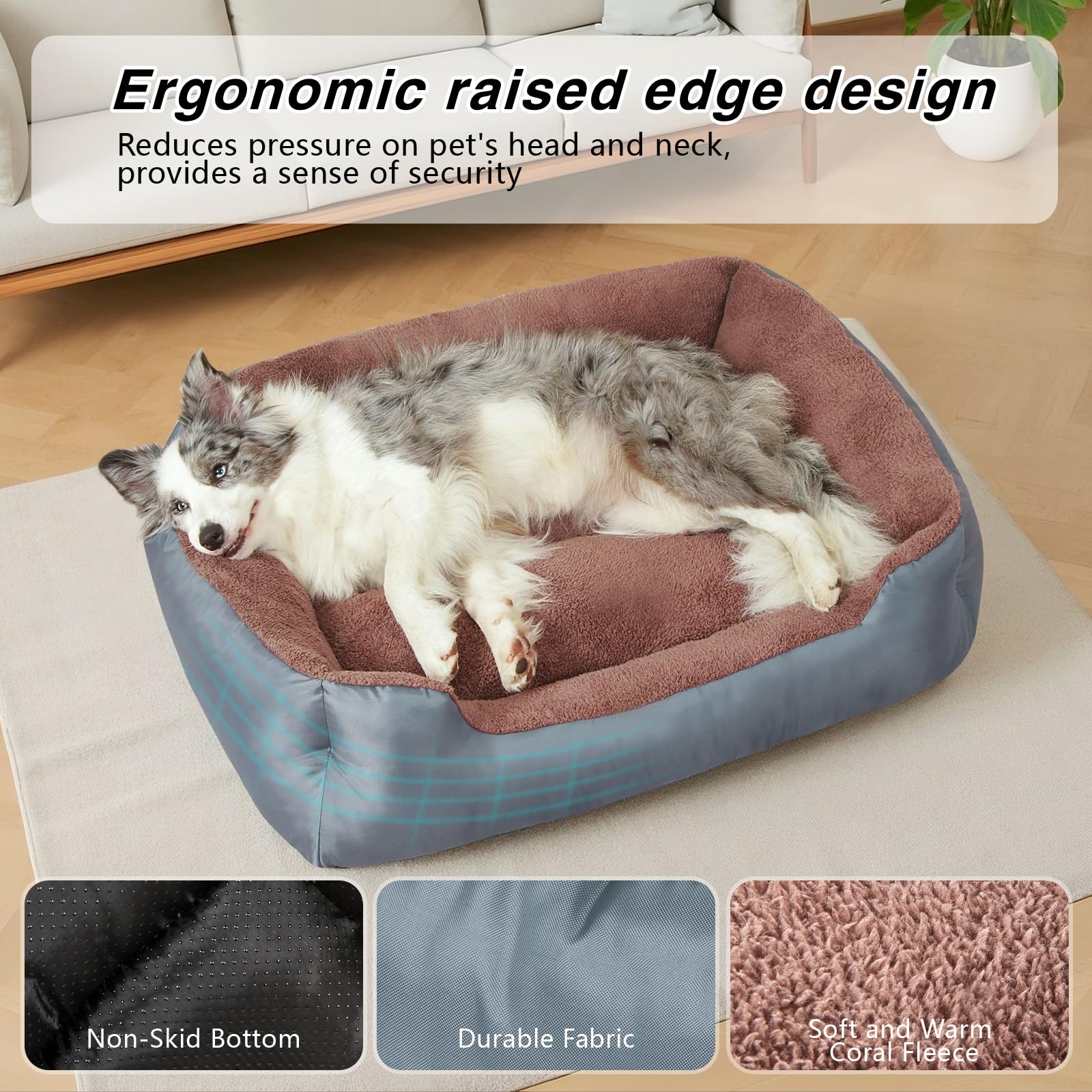 NIRDOG large dog bed soft coral velvet surface creates warm, inviting naps.