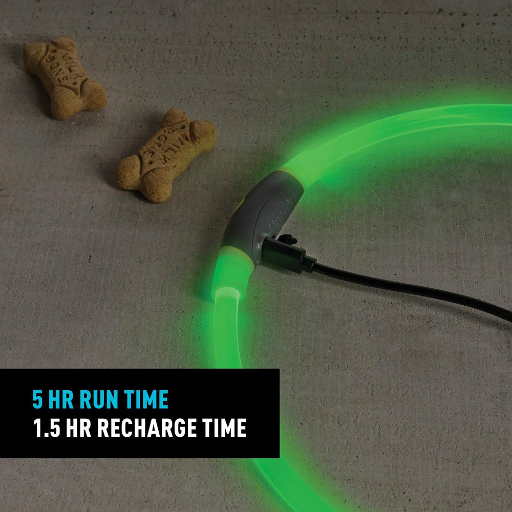 NiteHowl necklace in glow mode for steady night lighting.