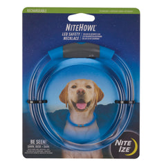 Nite Ize NiteHowl rechargeable LED safety necklace provides high visibility for nighttime dog walks.