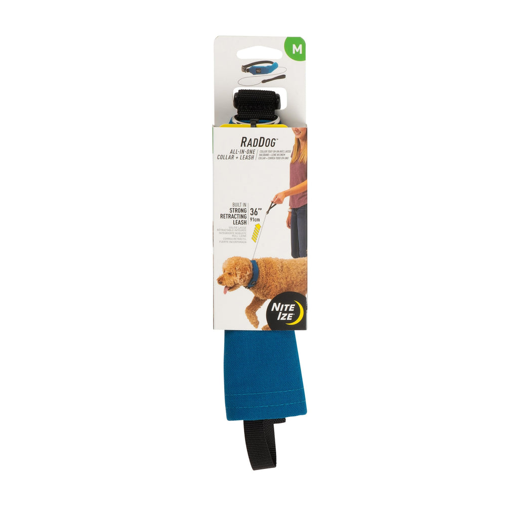 Nite Ize Raddog collar-leash retract extended for quick grab-and-go control.