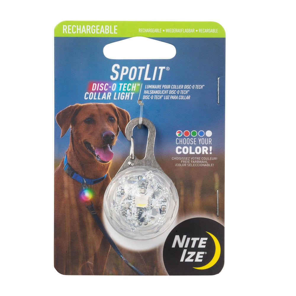 Nite Ize SpotLit collar light on a carabiner disco setup boosts nighttime visibility for dogs