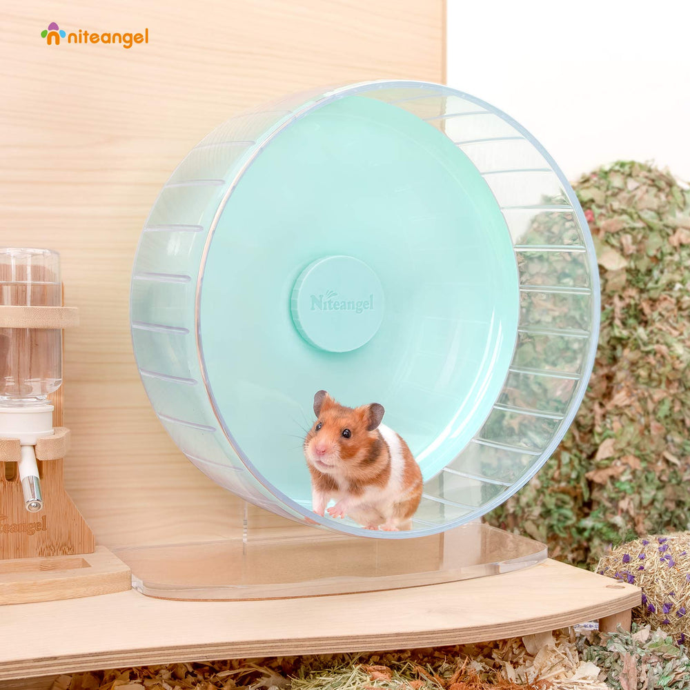 Niteangel adjustable-height hamster wheel allows species-specific height for easy access.