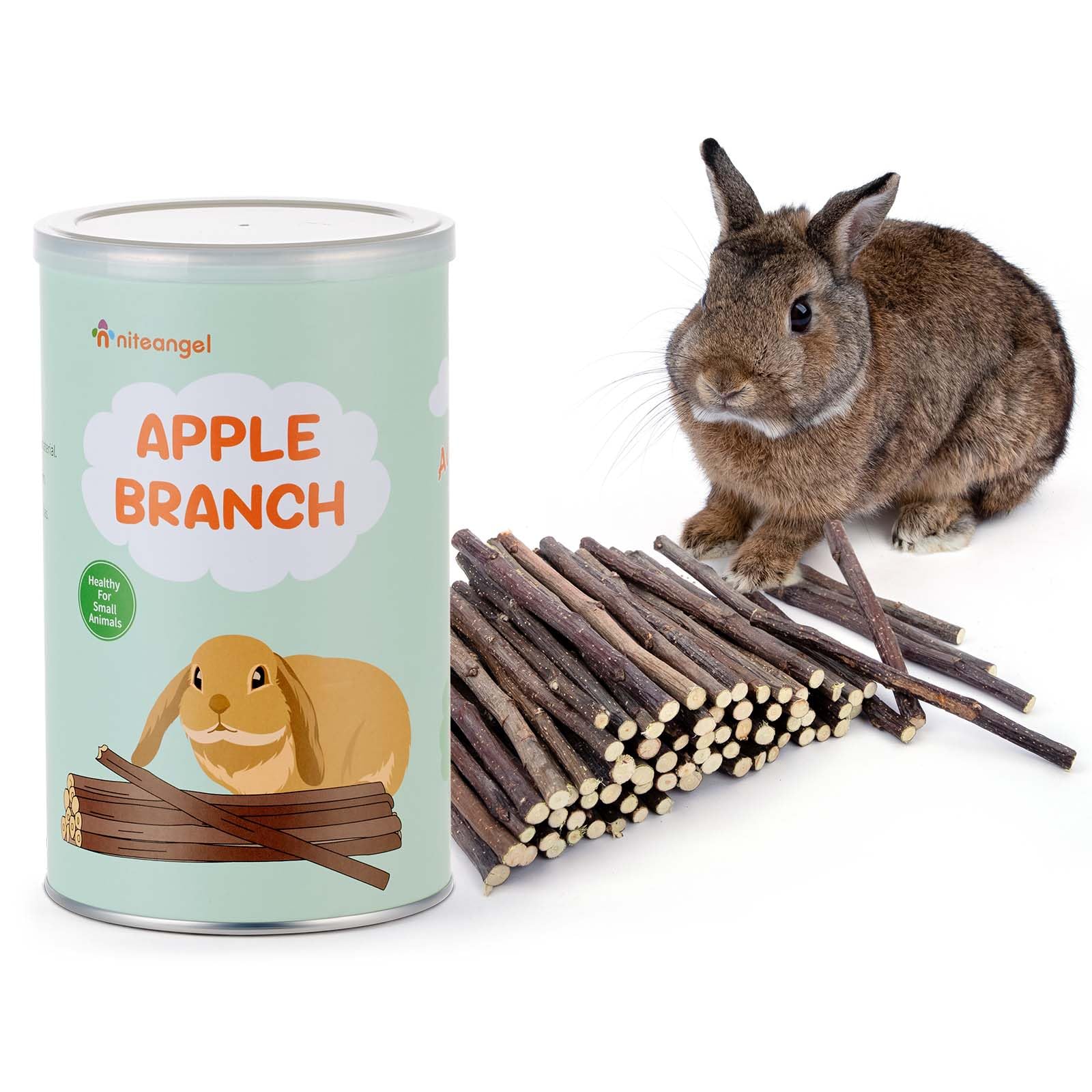 Niteangel Apple Sticks packaging for small pets, natural chew.