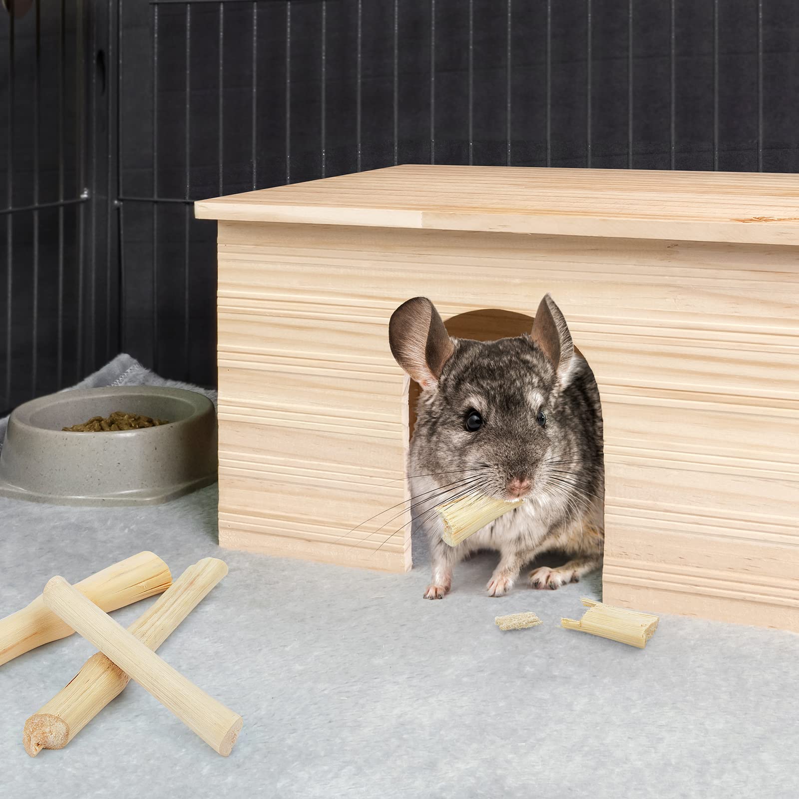 Niteangel bamboo molar-stick rabbit in cage ready for chewing