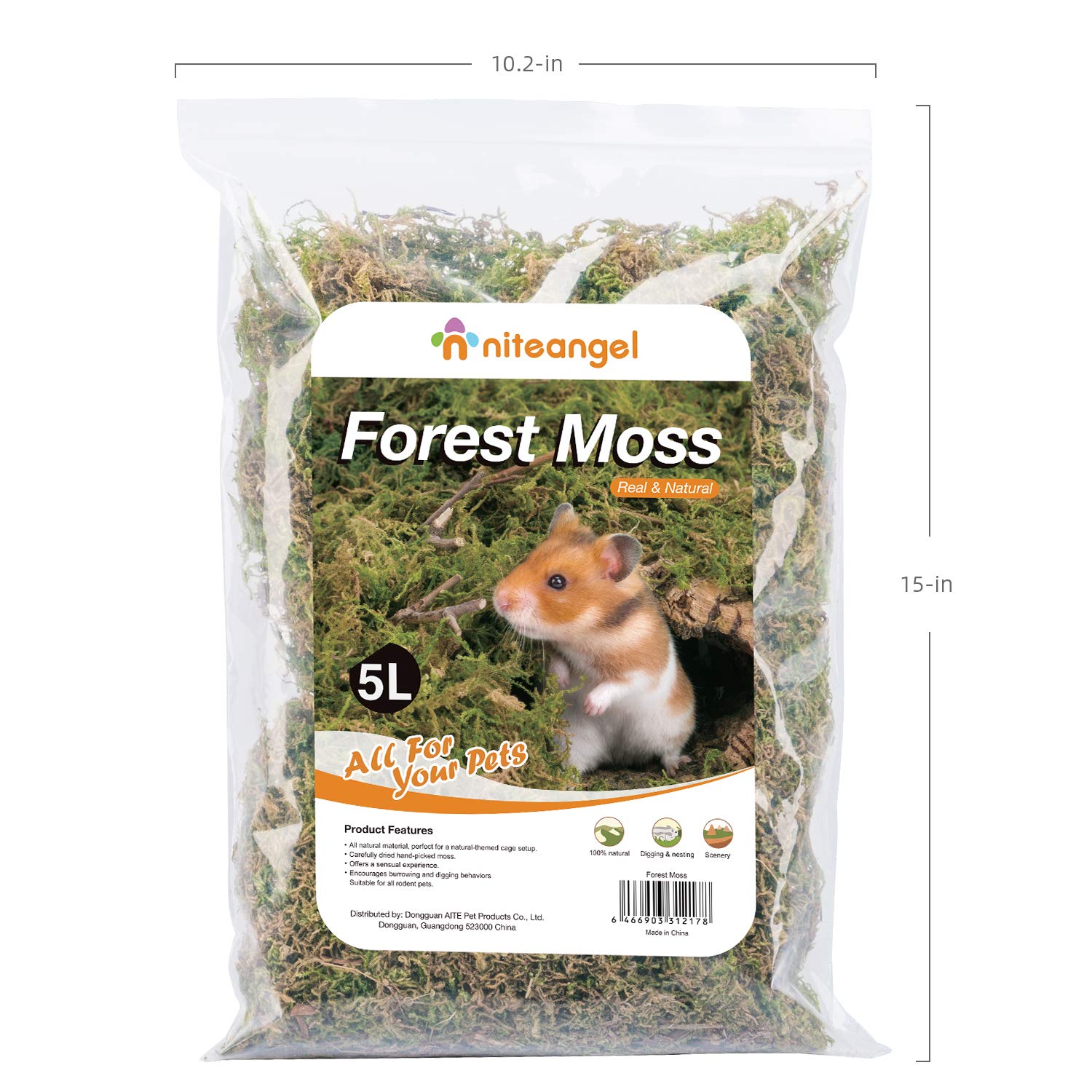 Niteangel forest moss bedding packaging 5L bag ready for easy setup