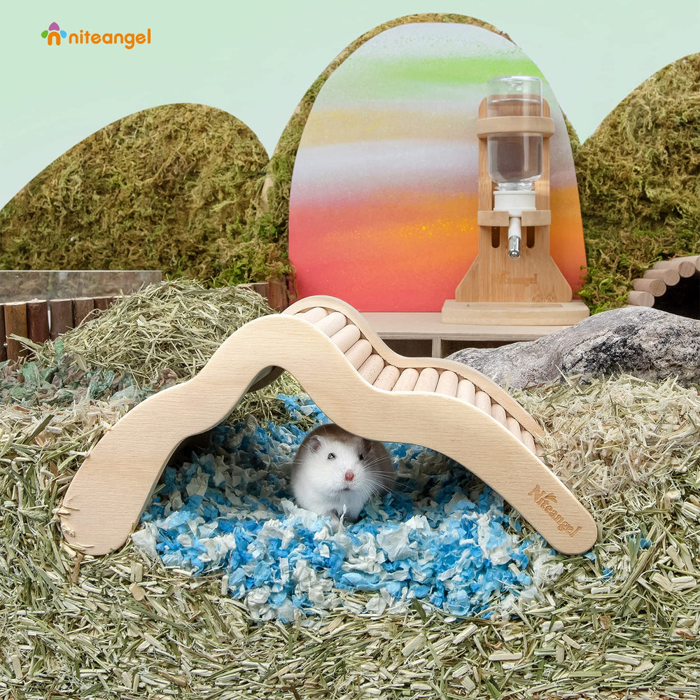 Niteangel hamster climbing bridge ladder assembled view demonstrates multi use design for hideouts and access.