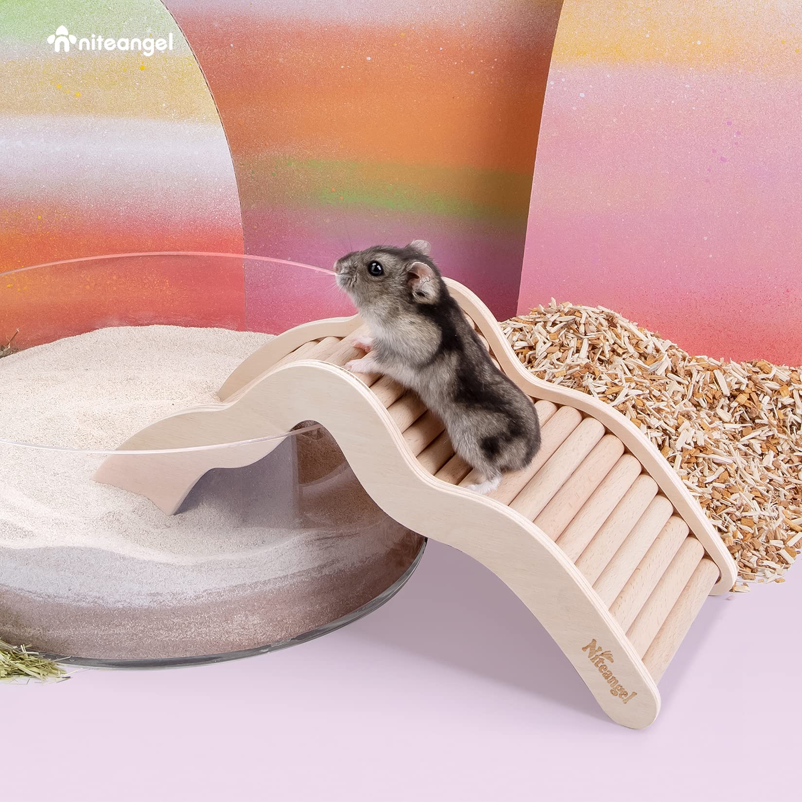 Niteangel hamster climbing bridge ladder texture close up shows smooth surface and strong grooves.