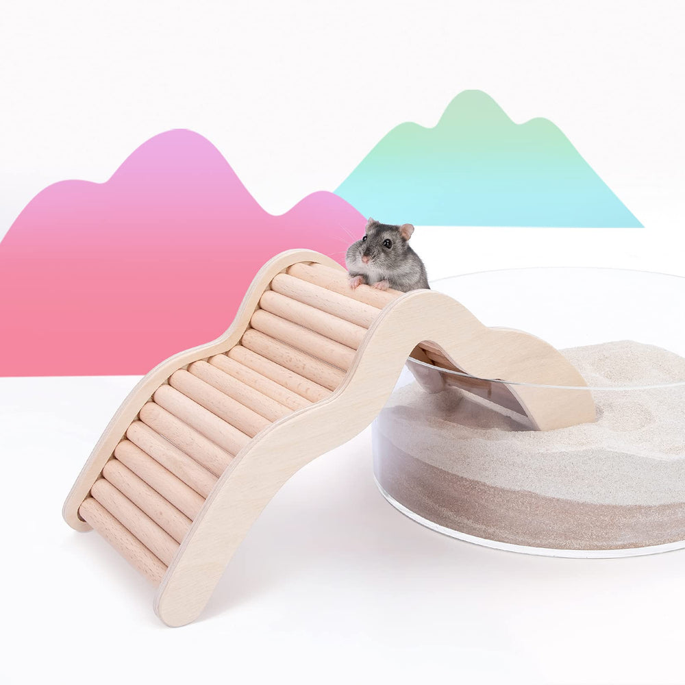 Niteangel hamster climbing bridge ladder in habitat photo suggests integration with decor.