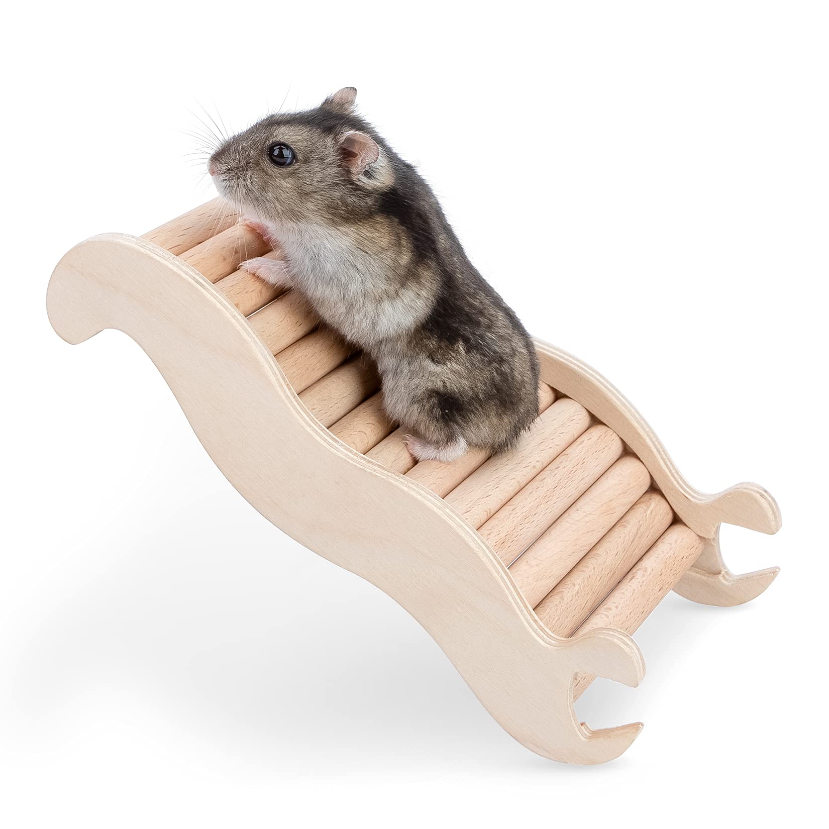 Niteangel hamster climbing toy wooden ladder bridge shows natural wood enrichment.