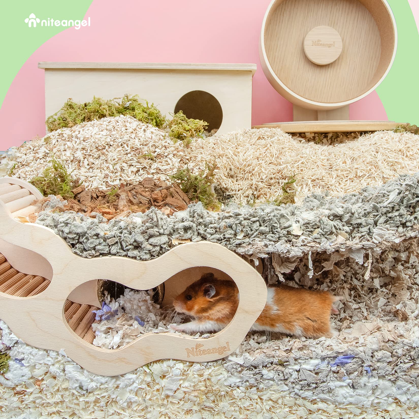 Niteangel hamster house interior shot emphasizes roomy semi-closed comfort and breathability
