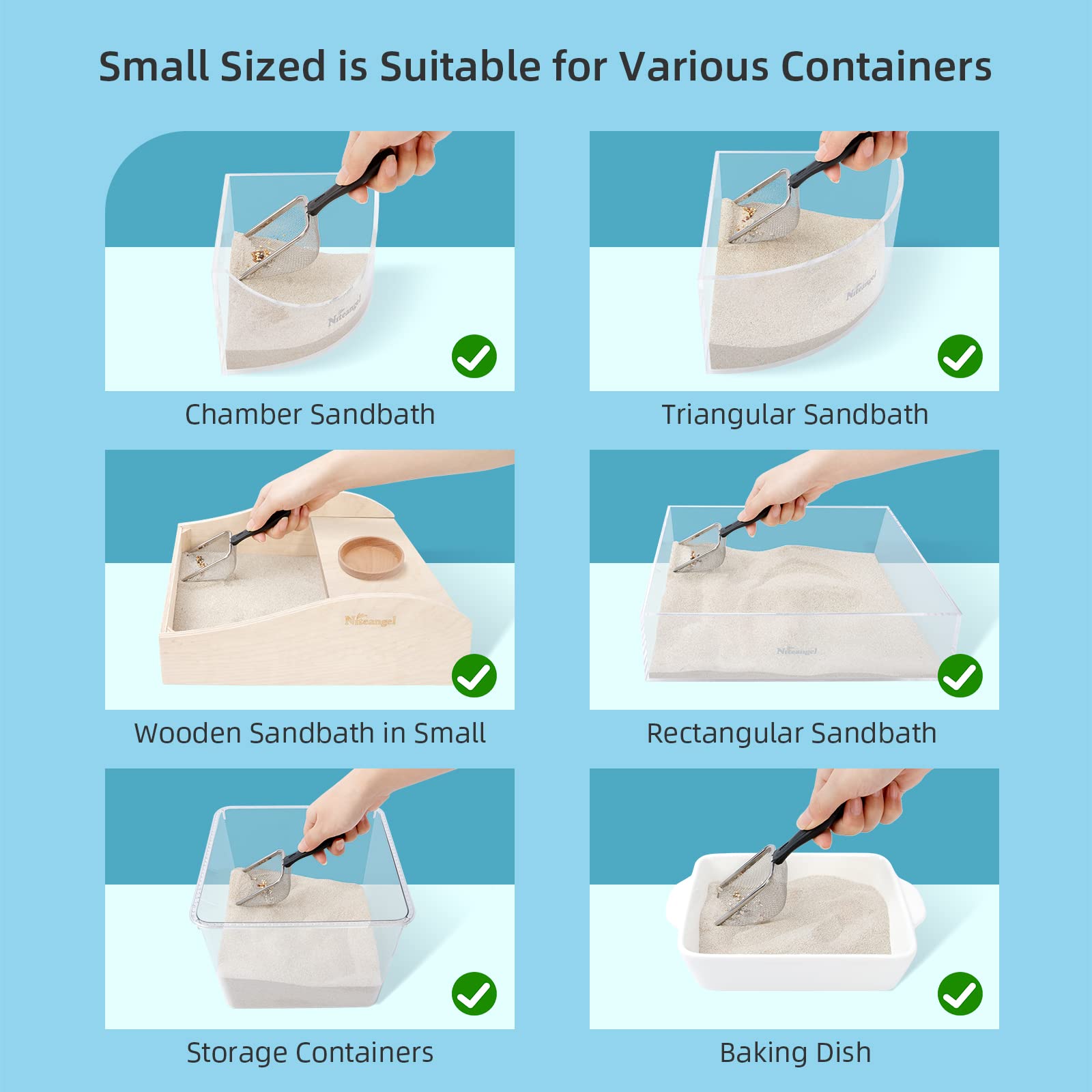 Niteangel hamster sand bath scoop dimension 6.4in shows compact fit for small terrariums.