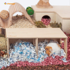 Niteangel Hamster Secret Peep Shed natural birch wood highlights chewable, durable habitat.