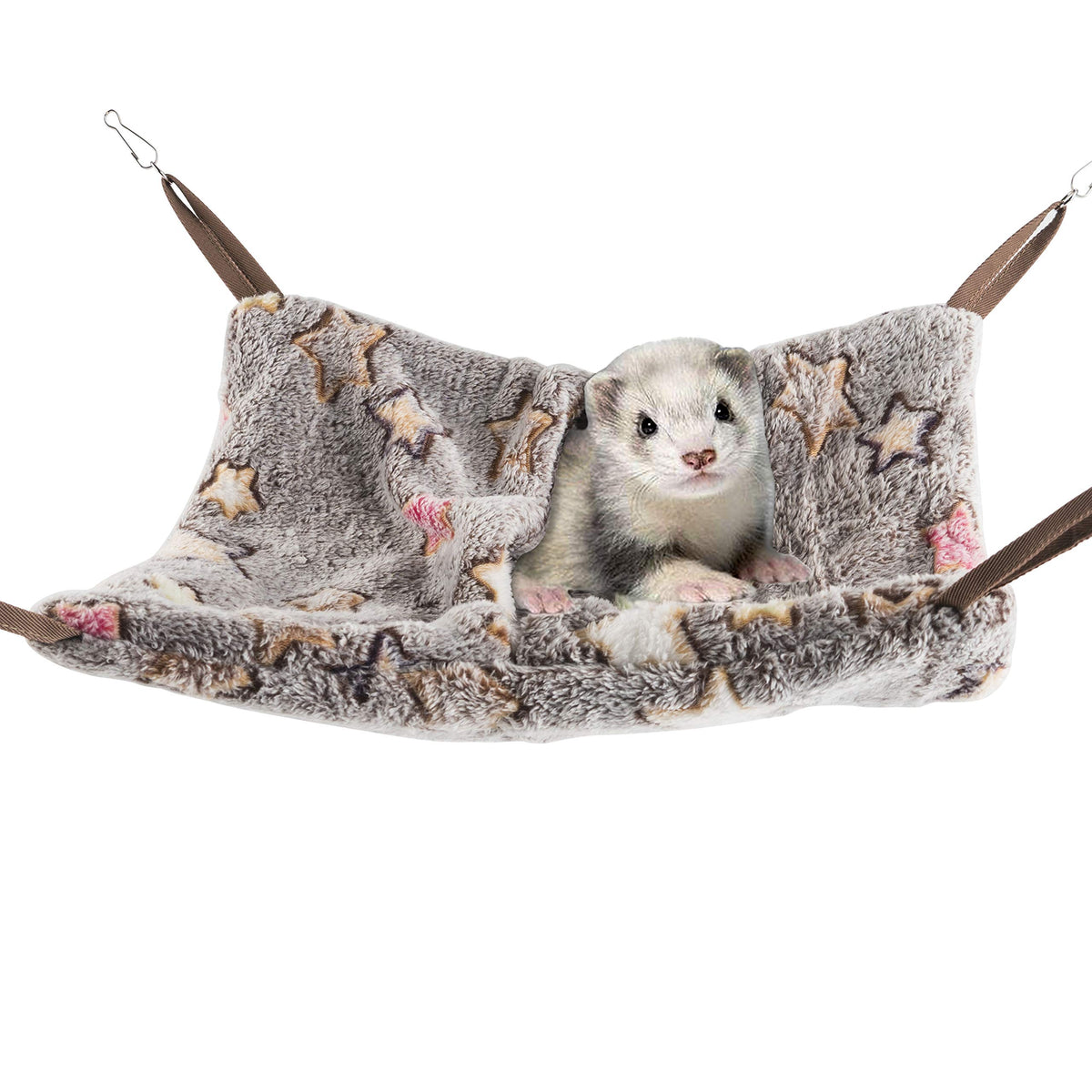 Niteangel Hanging Hammock Nap Sack in cream-star pattern provides cozy, warm naps for small pets.