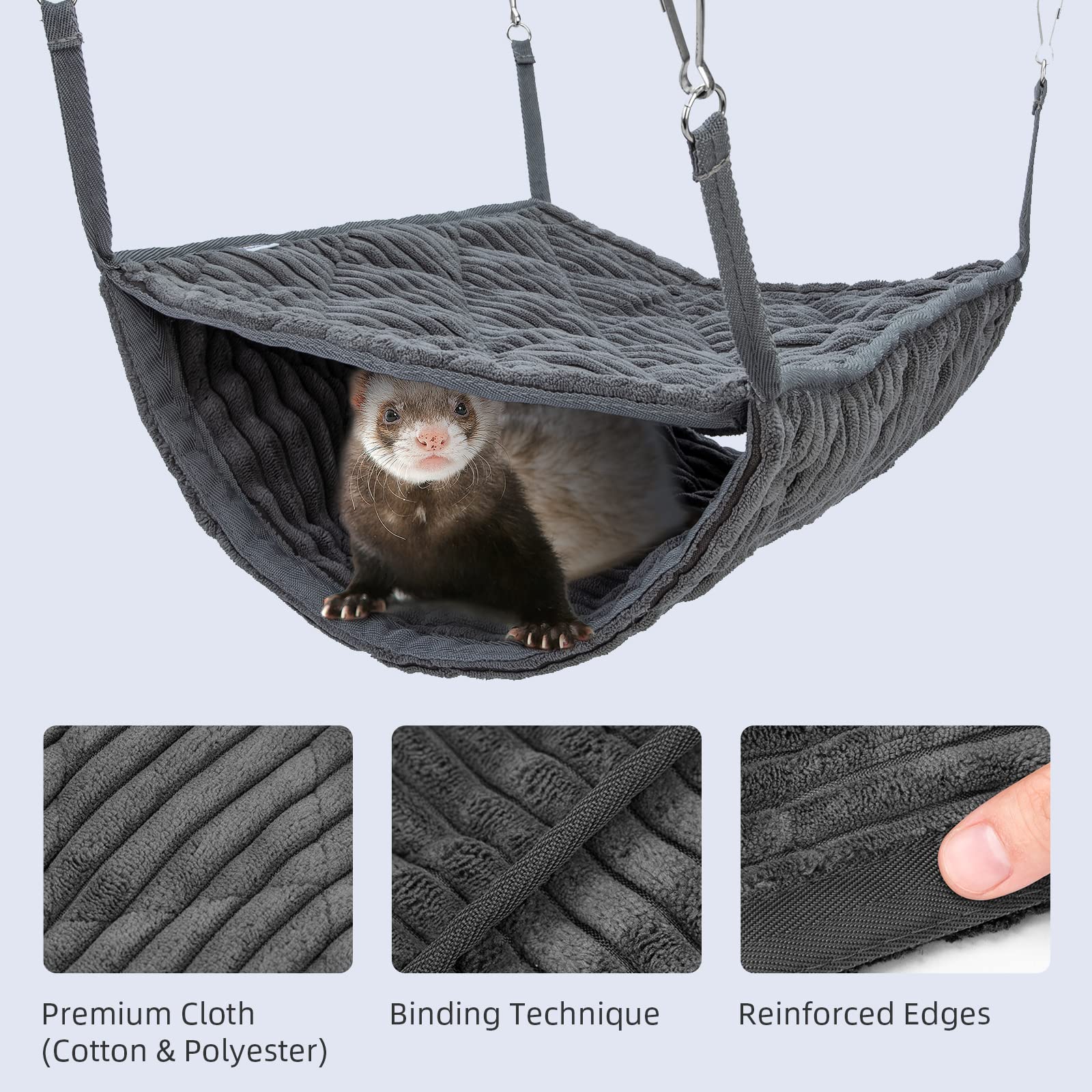 Niteangel Luxury Double Bunkbed Hammock clips attach to cage securely.