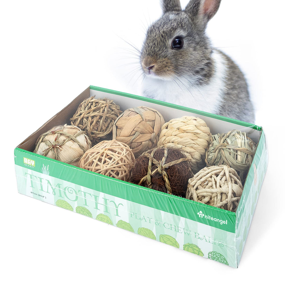 Niteangel natural chew balls in seagrass support dental wear and daily play for small pets.