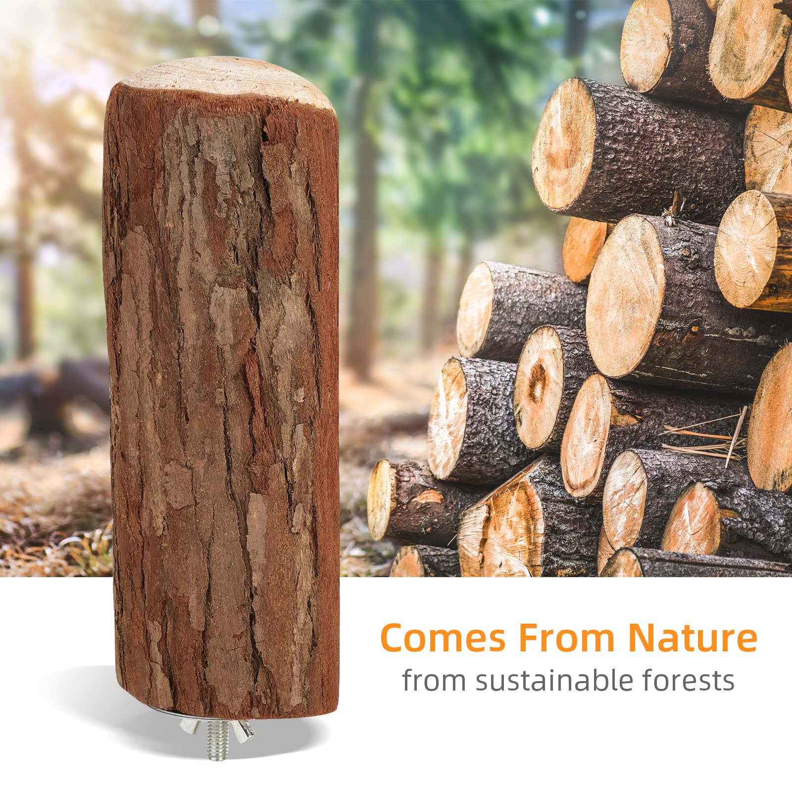 Niteangel parrot cage perch natural-fir close-up encourages safe chewing.