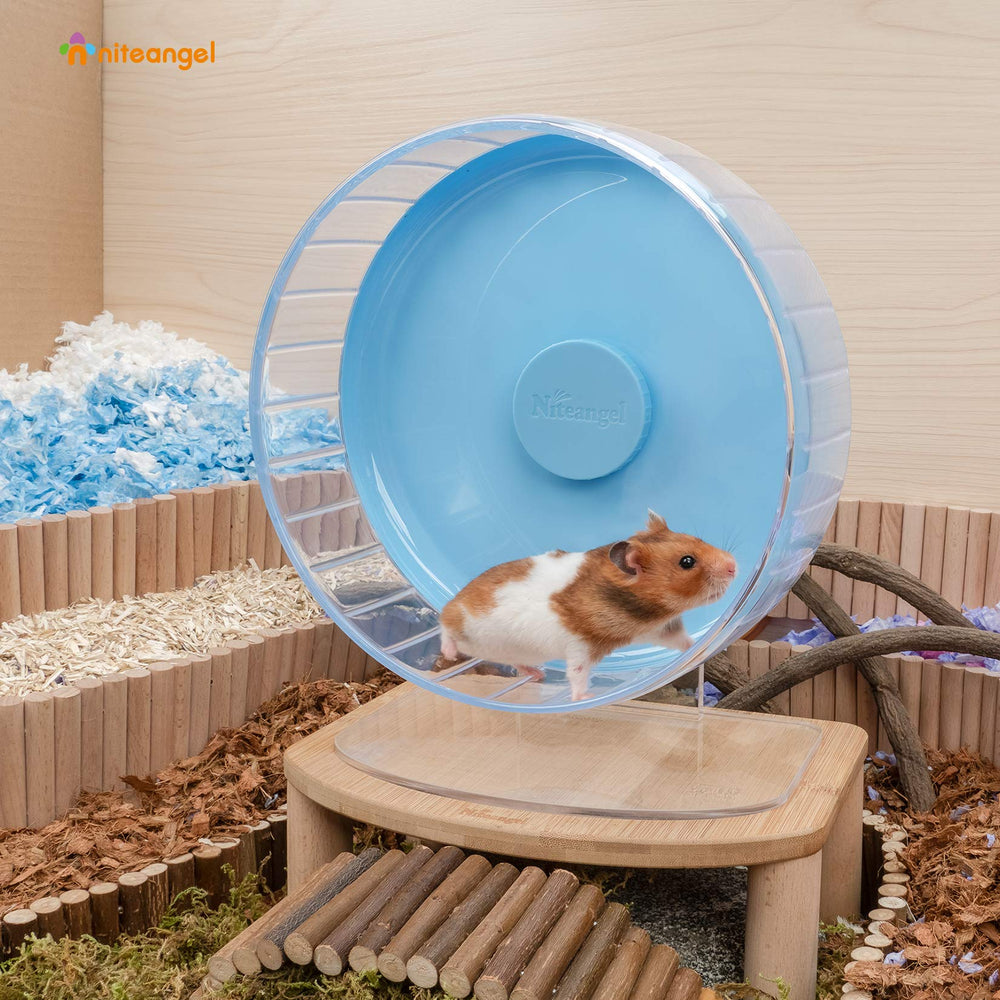 Niteangel silent hamster wheel adjustable-height feature for a custom pet setup.