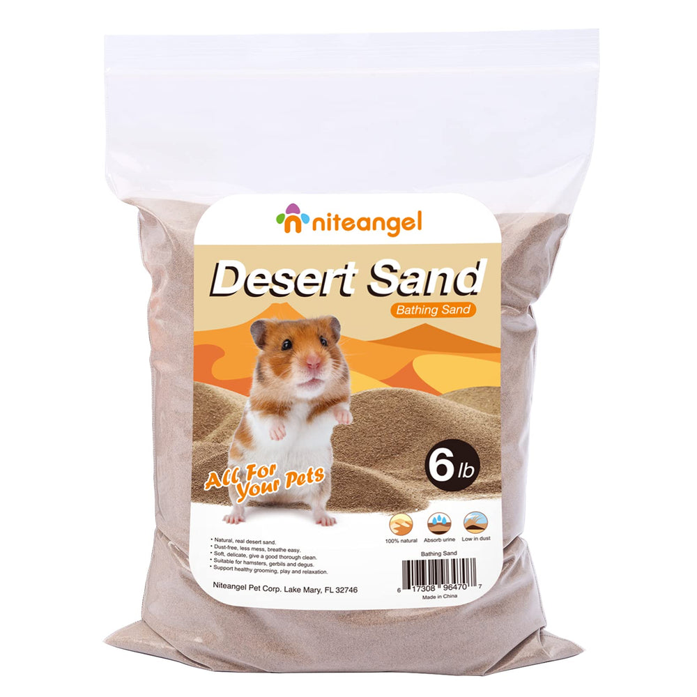 Niteangel soft-texture desert bath sand detail suggests gentle fur cleansing.