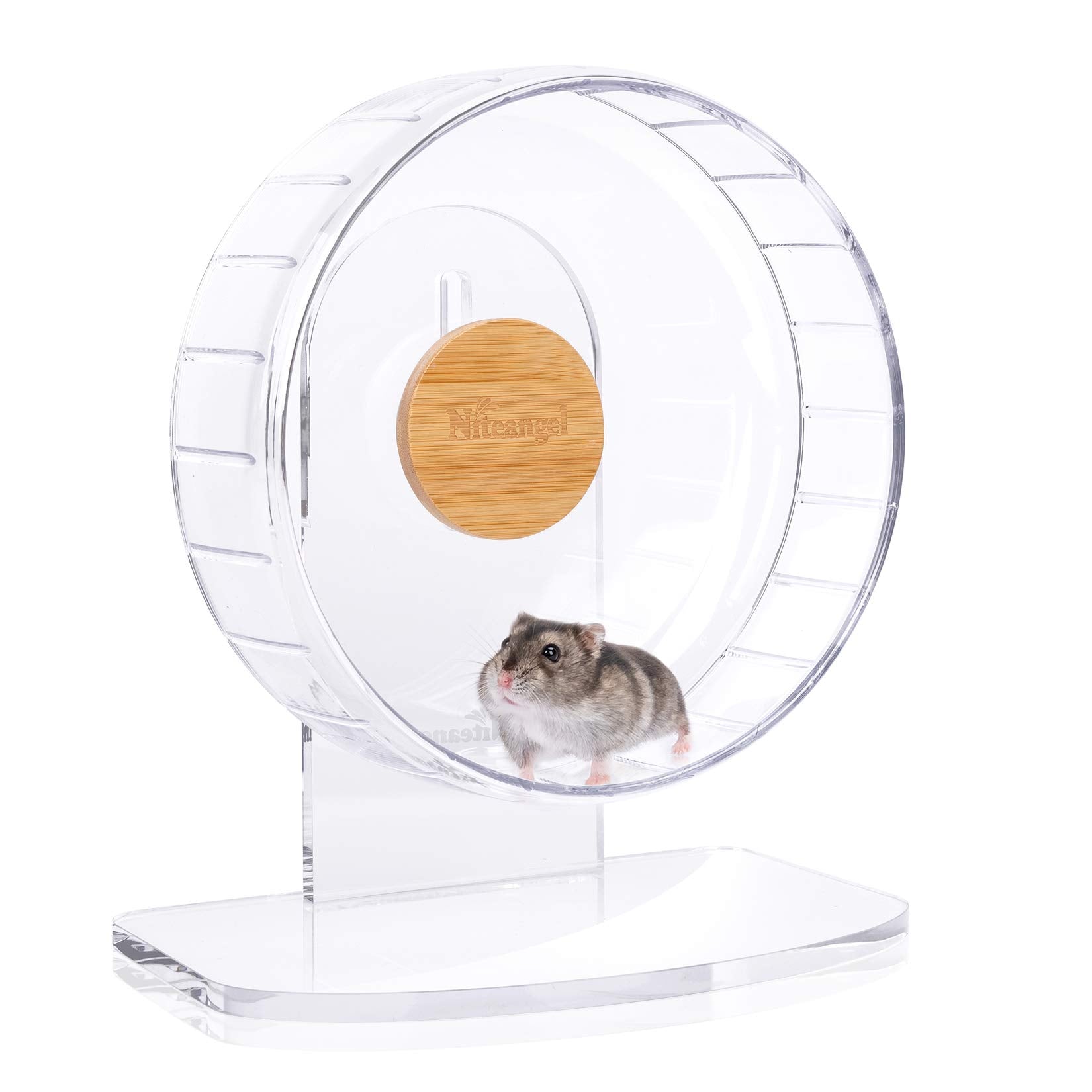 Niteangel Super-Silent Hamster Wheel running-drum view shows smooth motion with dual bearings for quiet exercise.