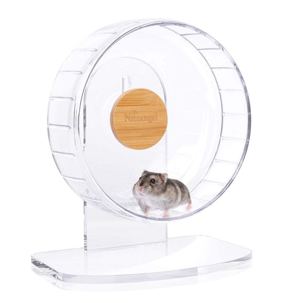 Niteangel Super-Silent Hamster Wheel running-drum view shows smooth motion with dual bearings for quiet exercise.