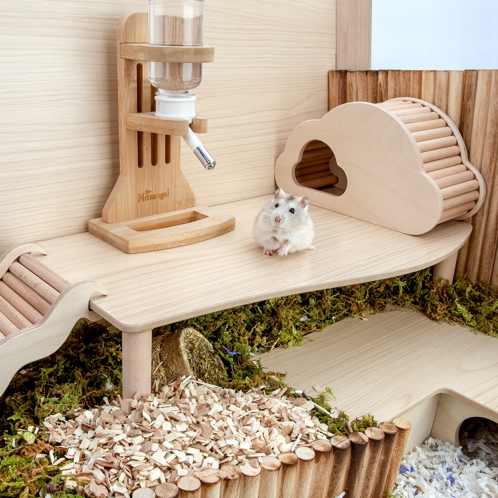 Niteangel hamster platform wave burlywood side view — rugged construction and height clearance.