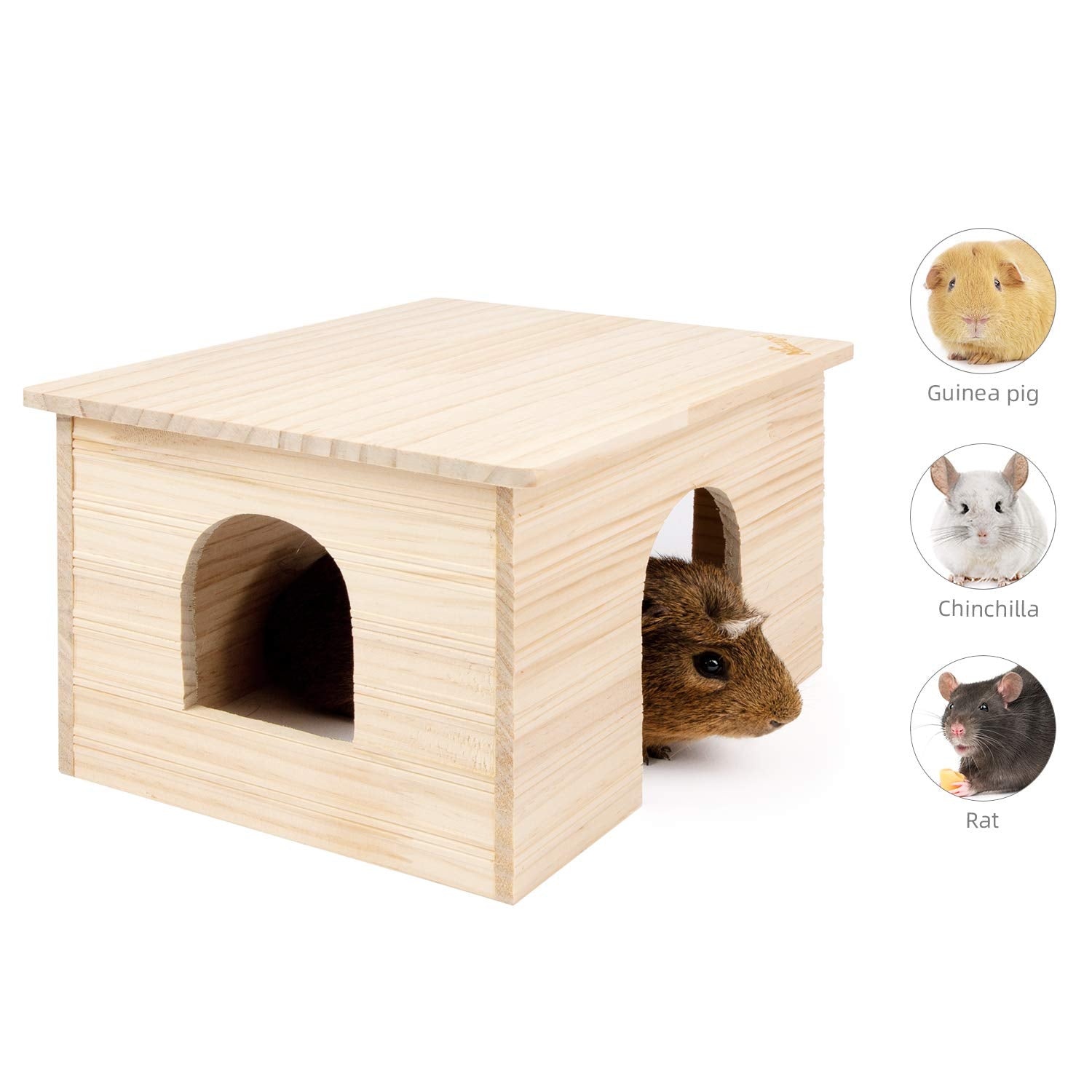 Niteangel Wood House roof habitat illustrates extra play surface for chinchillas.